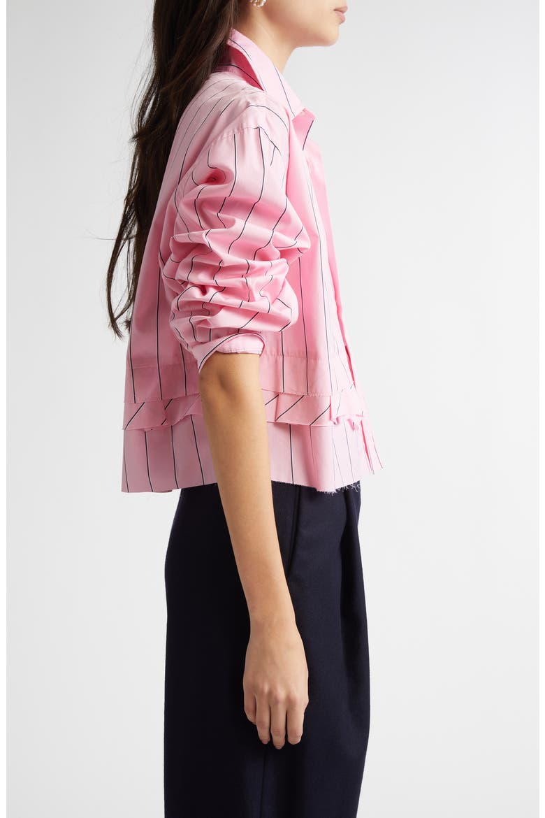 Stripe Crop Button-Up Shirt, Alternate, color, ROSE STRIPE