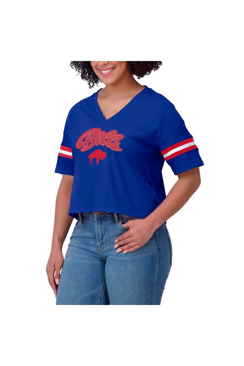 Women's WEAR by Erin Andrews Royal Buffalo Bills Plus Size Color Block Boxy V-Neck T-Shirt, Alternate, color, Royal