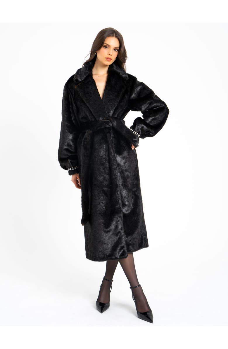 Miss Circle Yahia Vegan Longline Coat with Faux Mink, Alternate, color, Black