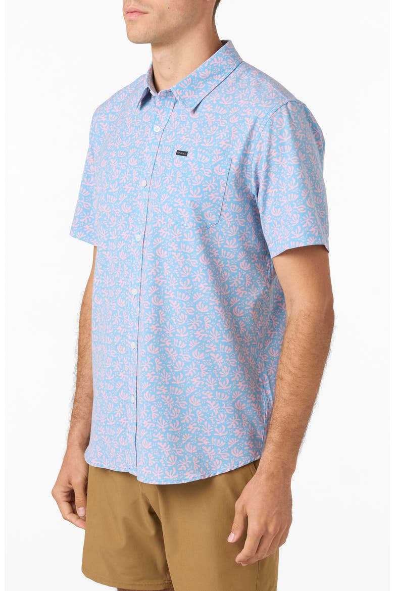 TRVLR UPF Traverse Print Short Sleeve Performance Button-Up Shirt, Alternate, color, BLUE FADE