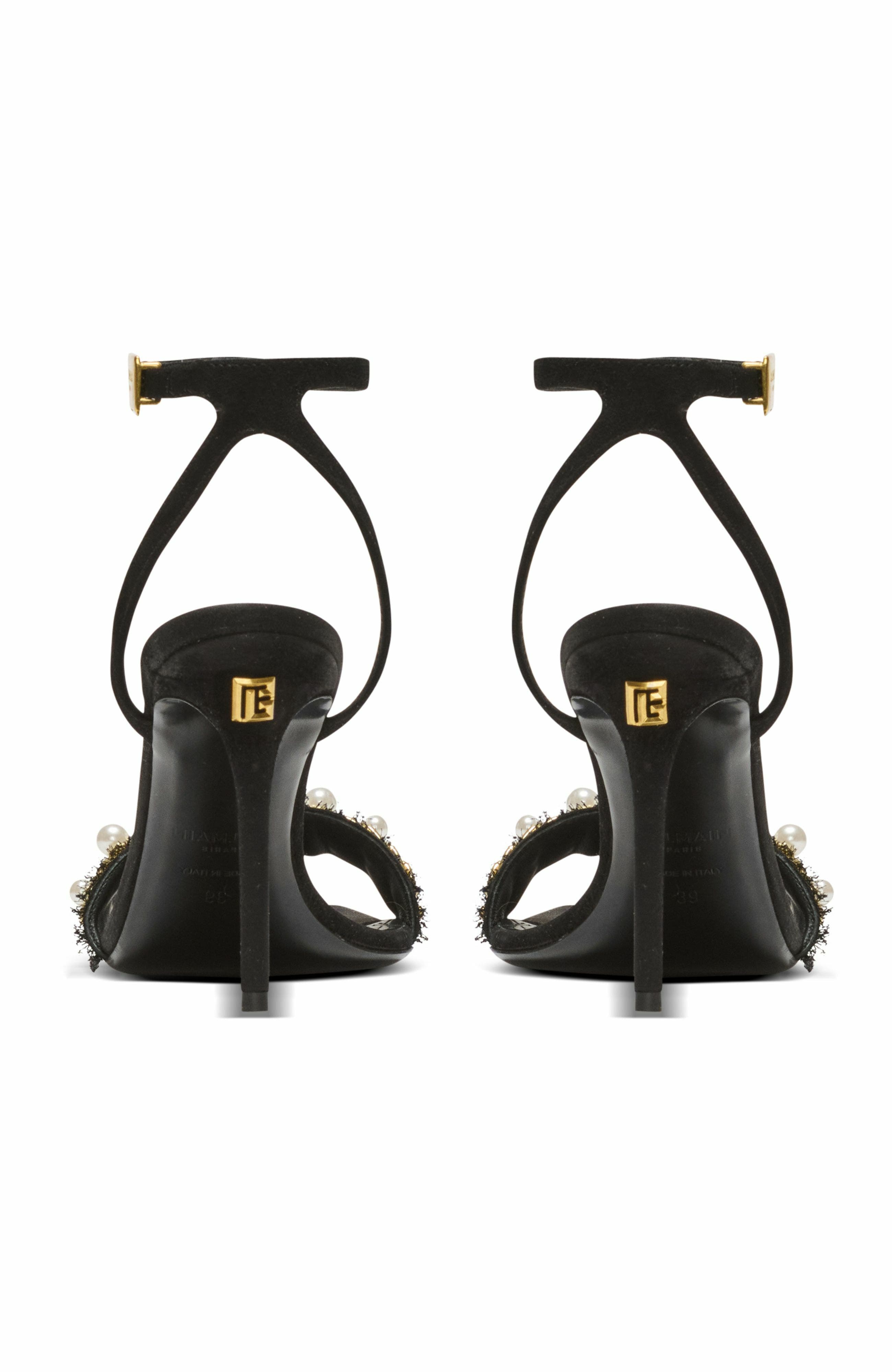 Balmain Pb Sandals In Suede Leather, Alternate, color, Black