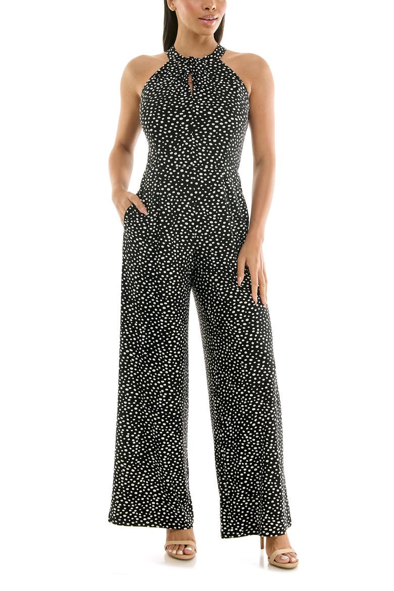 Twisted Halter Neck Jumpsuit, Main, color, BLACK/WHITE DOTS