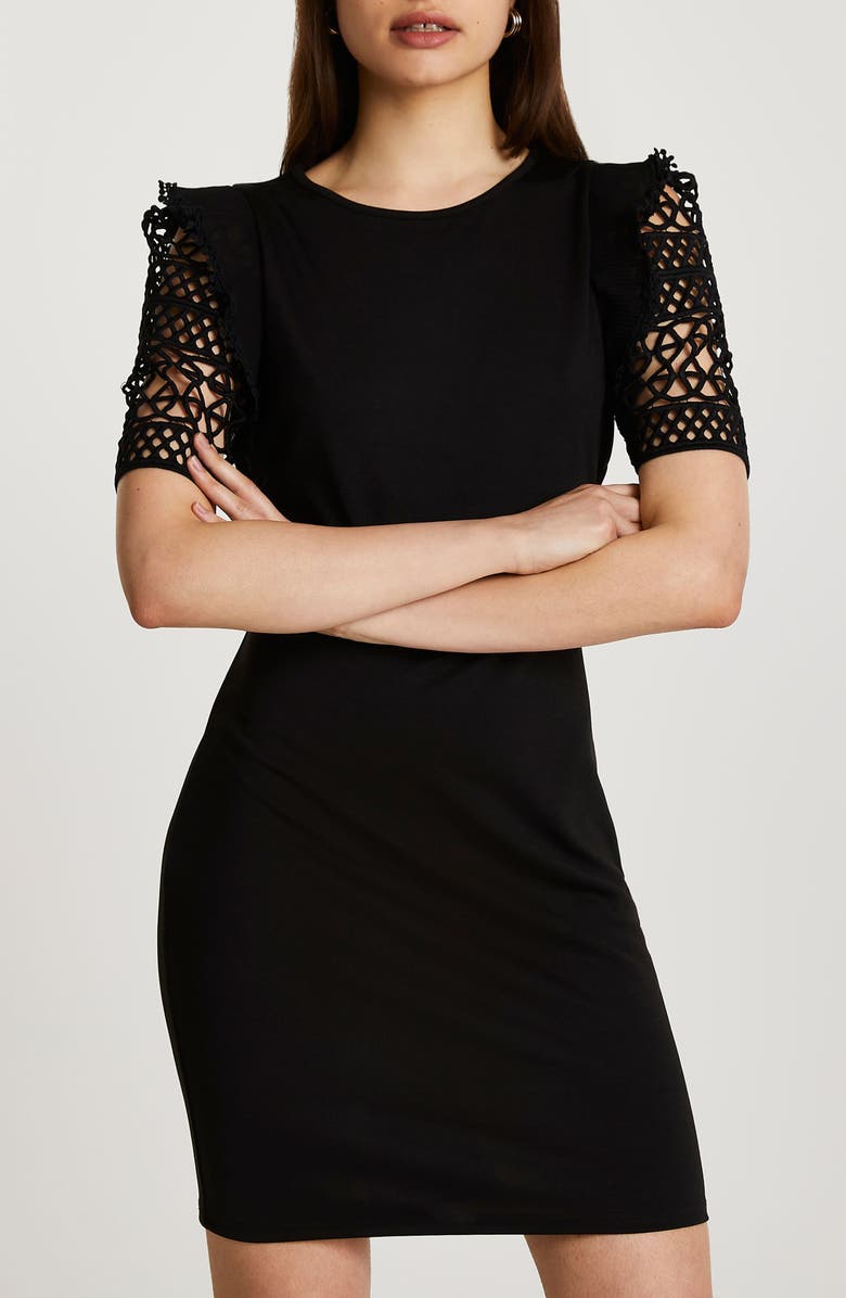 River Island Crochet Sleeve Knit Sheath Dress, Alternate, color,
