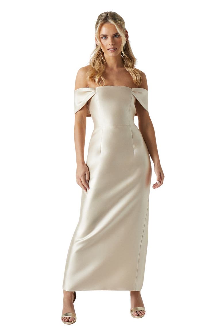 Petite Column Midi Bridesmaid Dress, Main, color, Champagne
