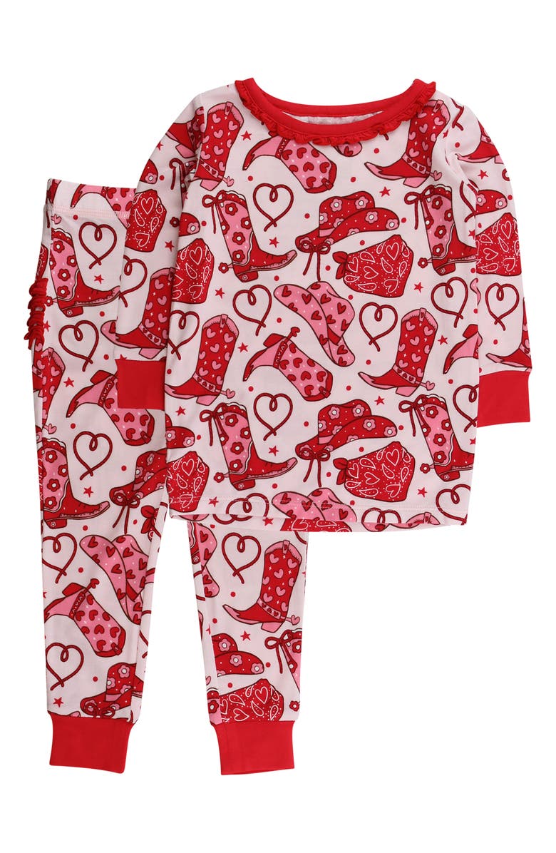 RuffleButts Kids' Lasso Love Two-Piece Pajamas, Main, color, Pink