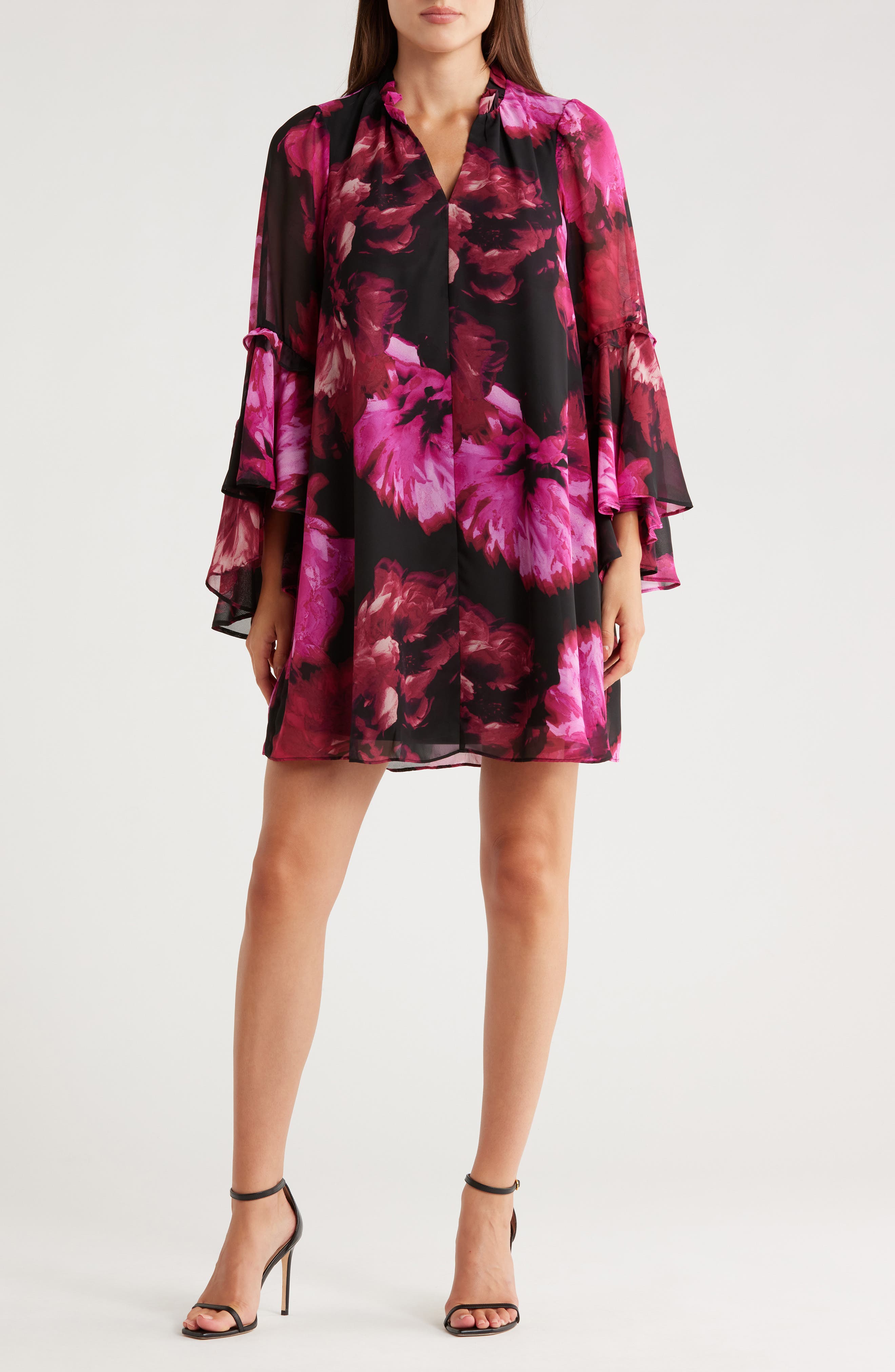 London Times Cascade Long Sleeve A-Line Dress