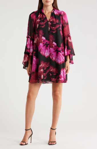 London Times Cascade Long Sleeve A-Line Dress