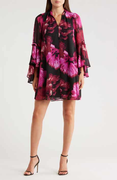 London Times Cascade Long Sleeve A-Line Dress