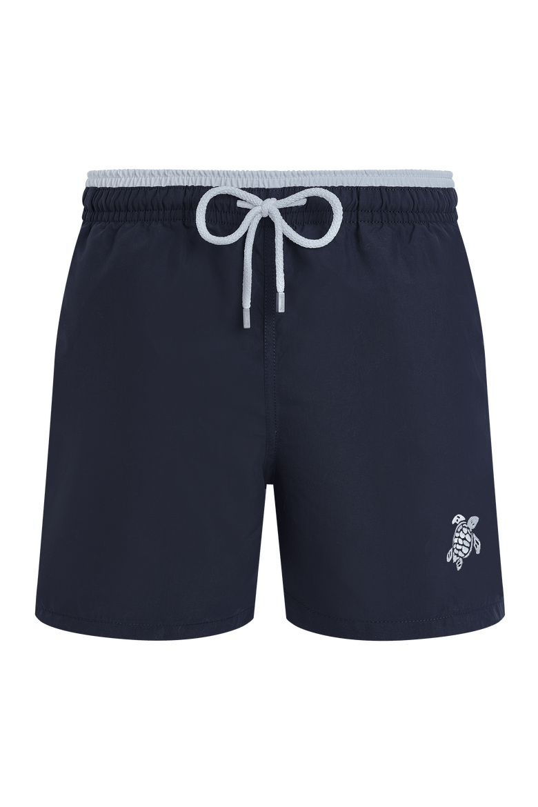 Men's Solid Bicolor Length Swim Trunks, Main, color, MARINE / BLANC
