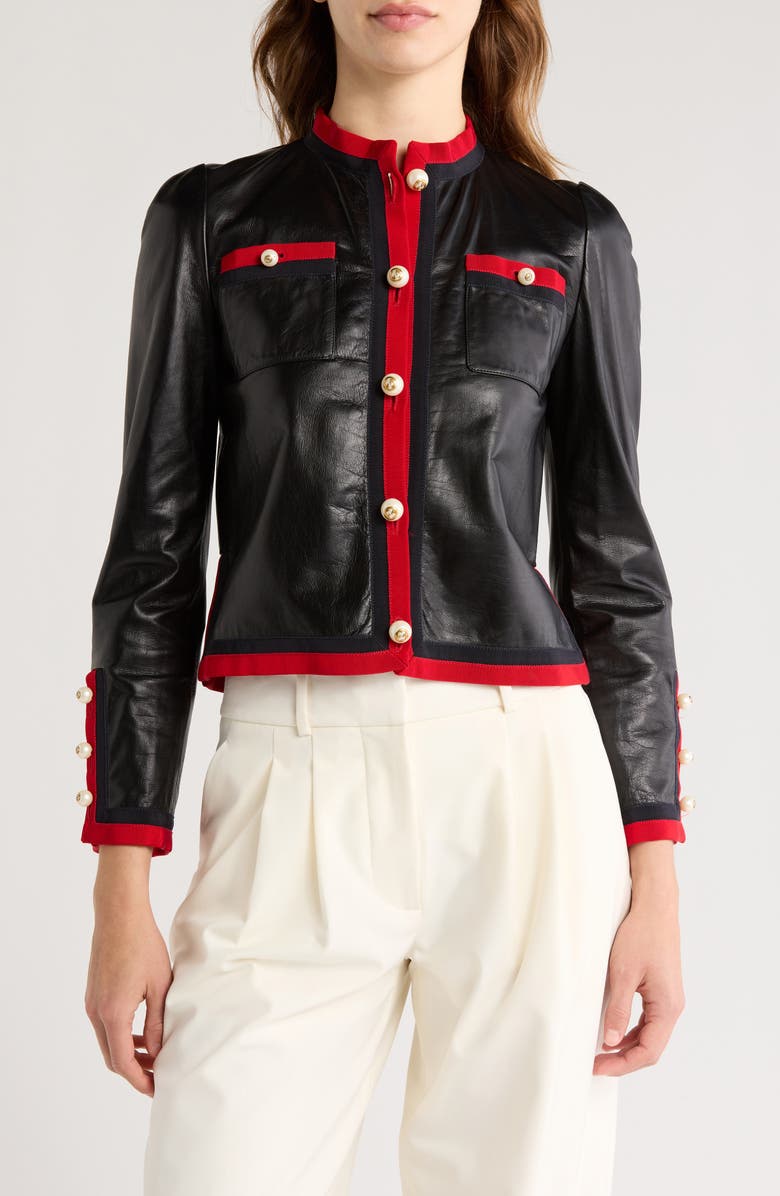 Gucci Leather Crop Jacket, Main, color,