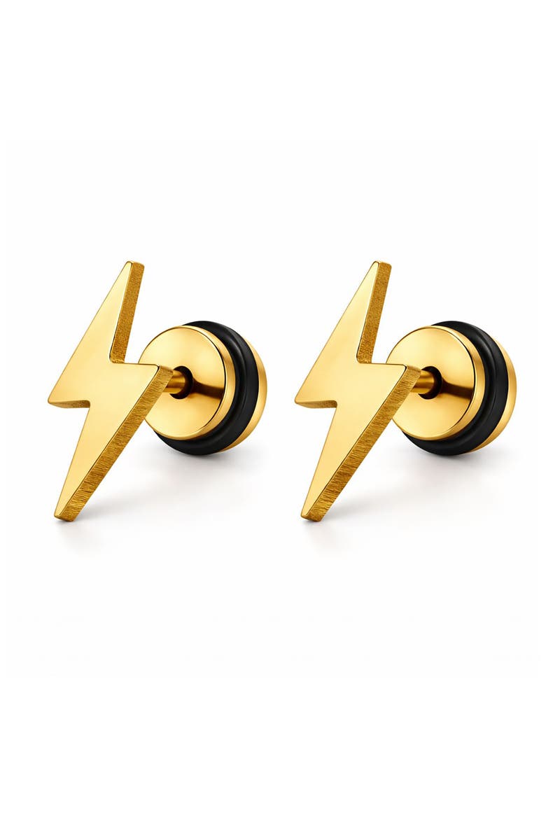 Stainless Steel Lightning Bolt Screwback Stud Earrings, Main, color, GOLD