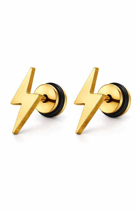 Stainless Steel Lightning Bolt Screwback Stud Earrings
