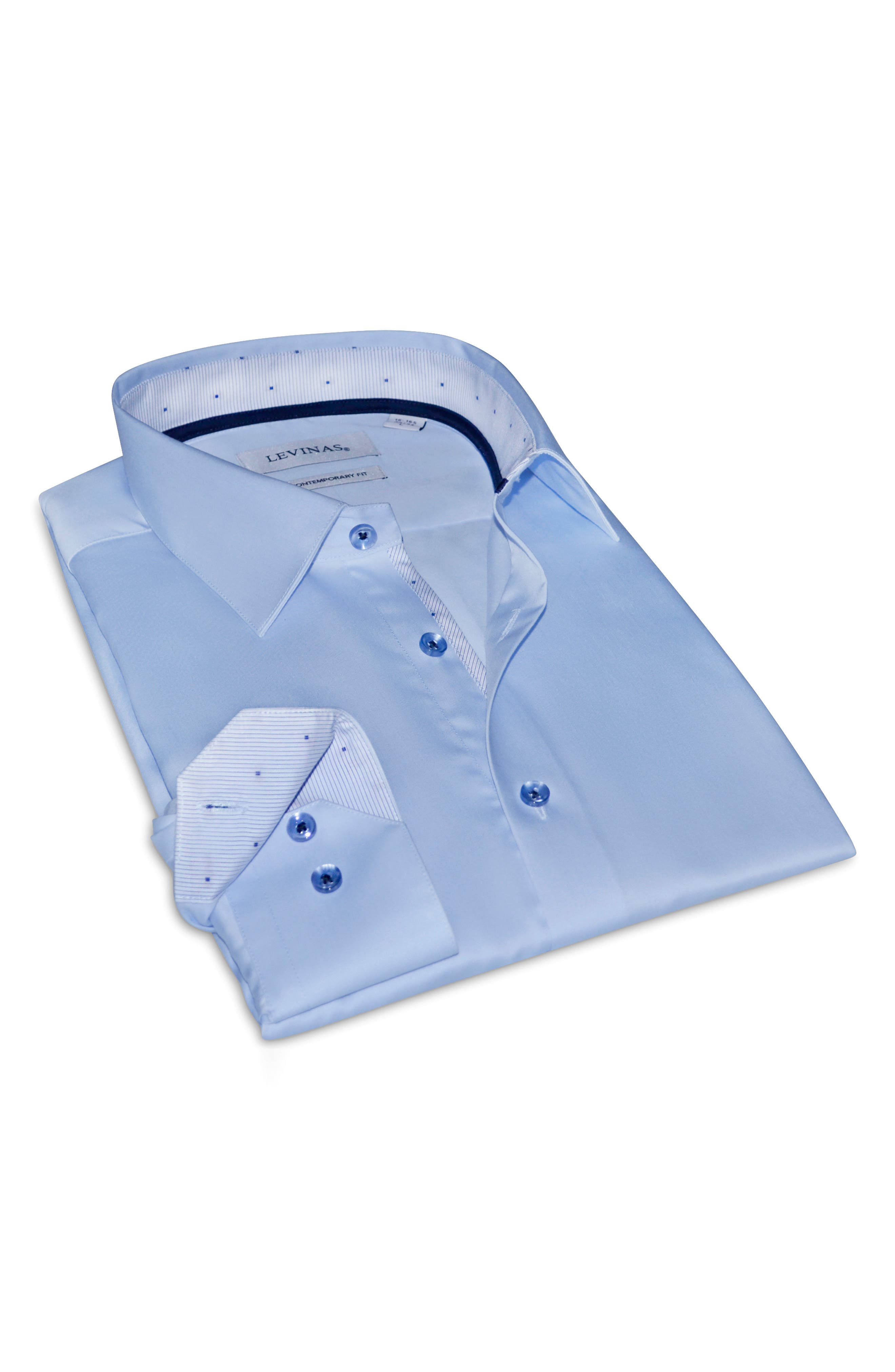LEVINAS Contemporary Fit Solid Cotton Dress Shirt