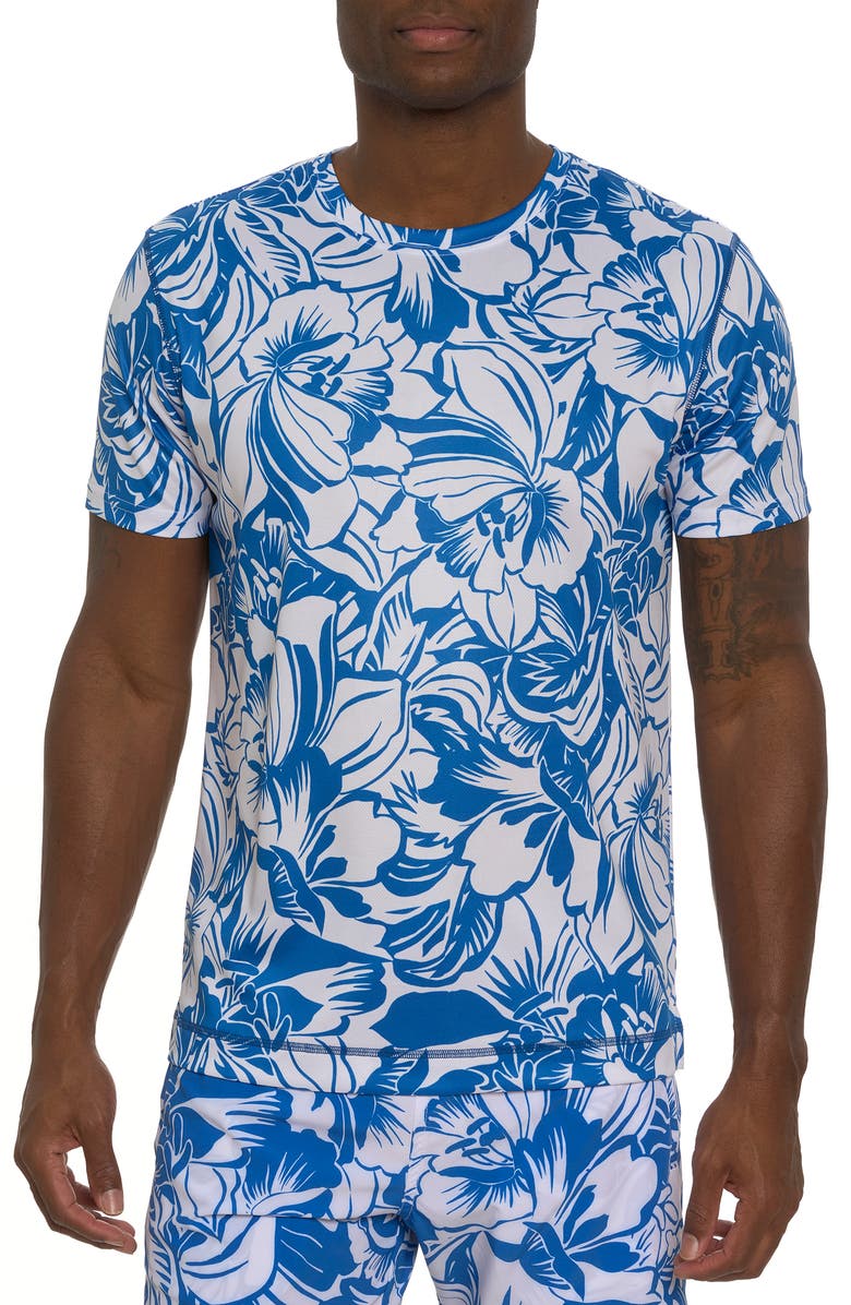 Robert Graham Beach Hibiscus Print Performance T-Shirt, Main, color, 
