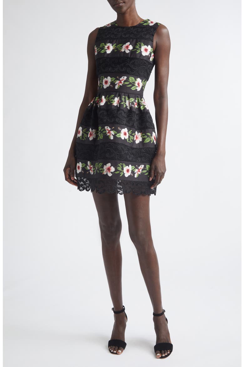 Chiné Hibiscus Stripe Faille Dress, Main, color, BLACK