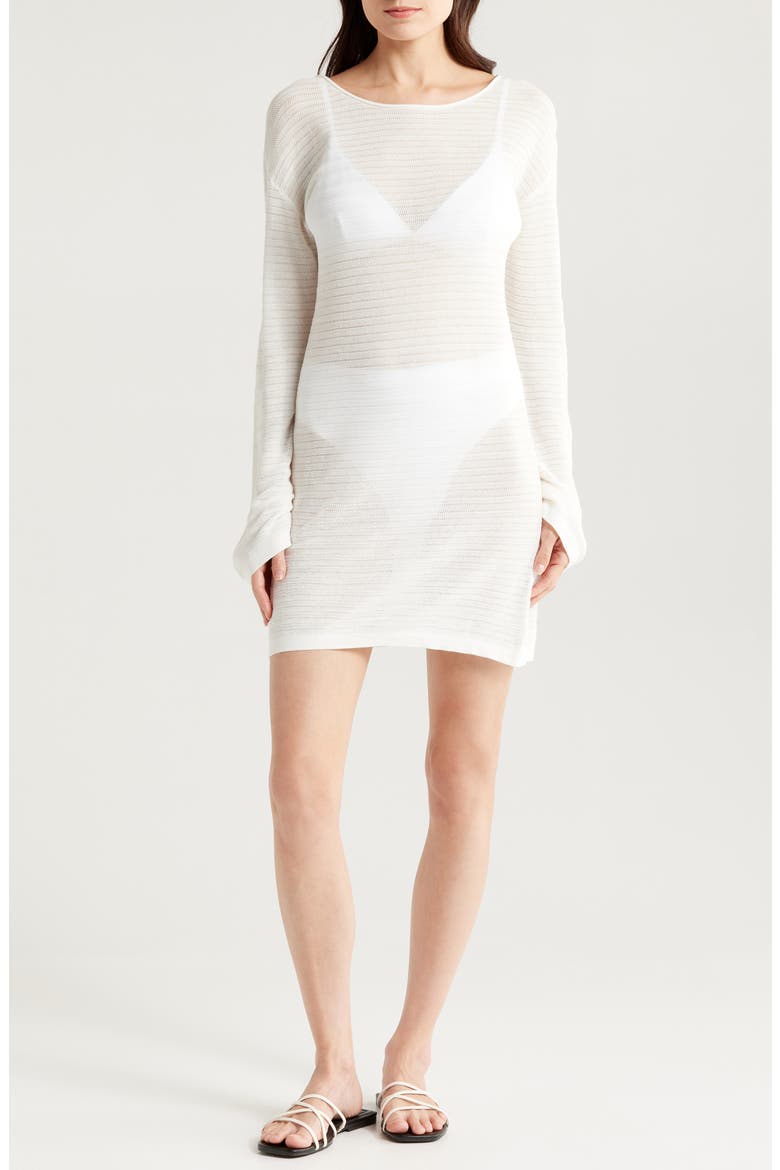 The Nicki Rib Long Sleeve Linen Blend Cover-Up Dress, Main, color, BRULE