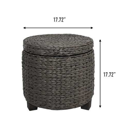 Happimess Addie 17.72" Modern Coastal Handwoven Water Hyacinth Storage Ottoman With Lid