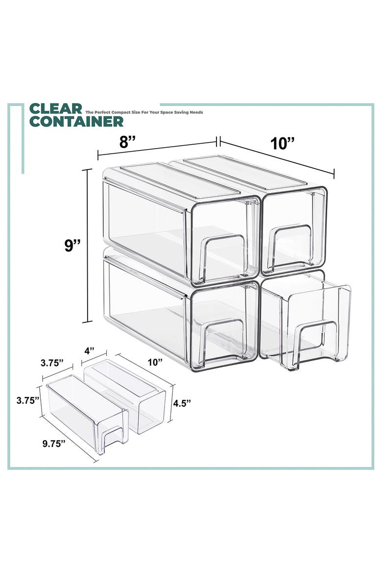 Set of 4 Small Stackable Storage Bins, Alternate, color, CLEAR