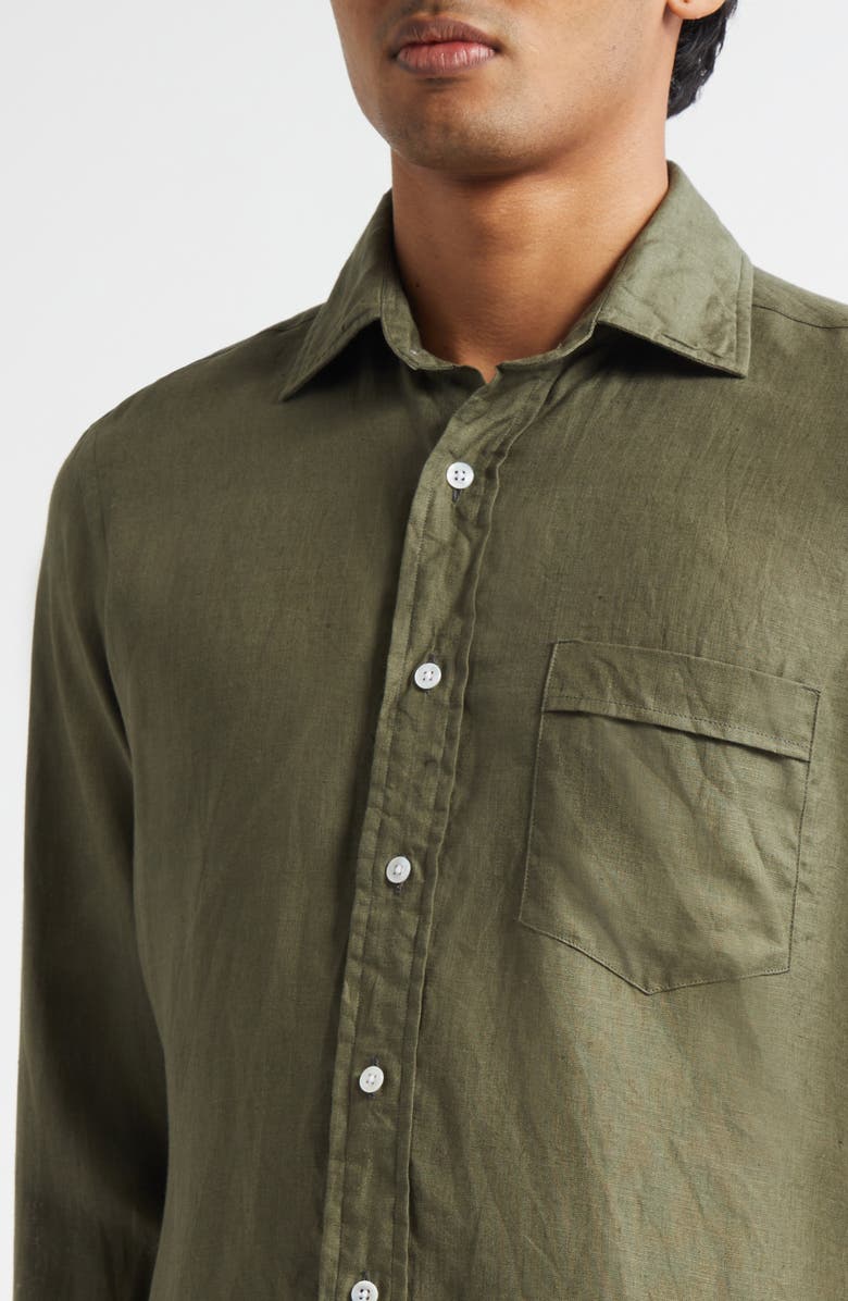 Drake's The Linen Summer Button-Up Shirt, Alternate, color, Khaki Green