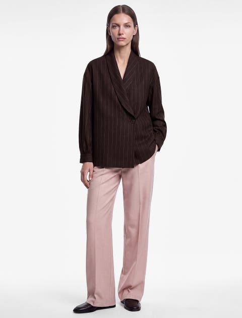 Long Sleeve Pinstriped Shawl Collar Blazer