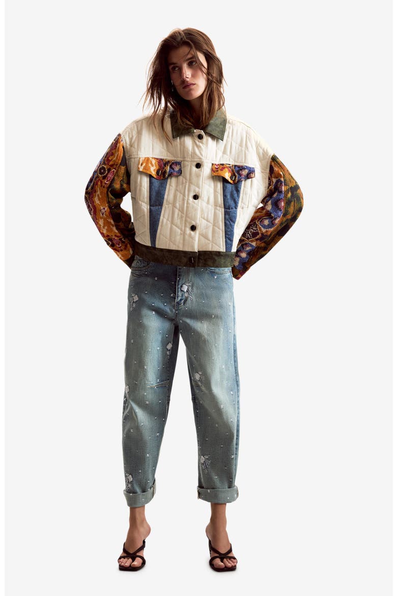 Quilted Trucker Jacket, Alternate, color, WHITE