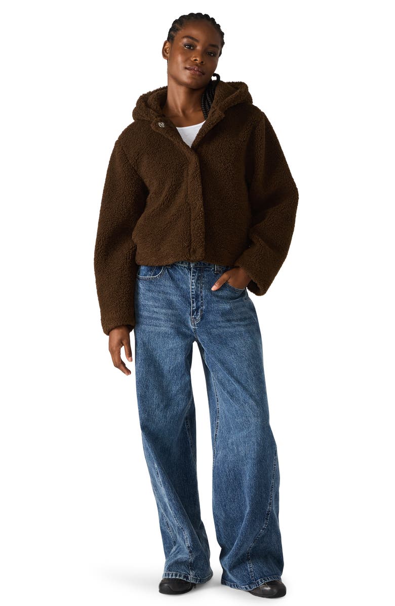 Steve Madden Hooded Faux Shearling Jacket, Alternate, color, Dark Espresso