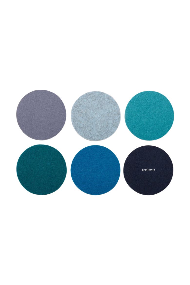 Bierfilzl Merino Wool Round Coaster Multi 6 Pack, Main, color, Ocean