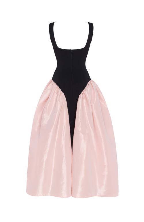 Milla Black Corset Dress On Straps With A Glossy Pink Midi Skirt In Pink