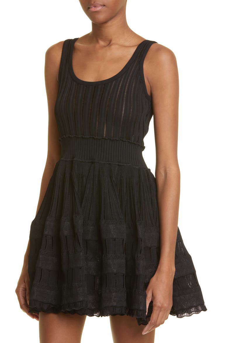 Mixed Stitch Sleeveless Skater Dress, Alternate, color, NOIR ALAIA