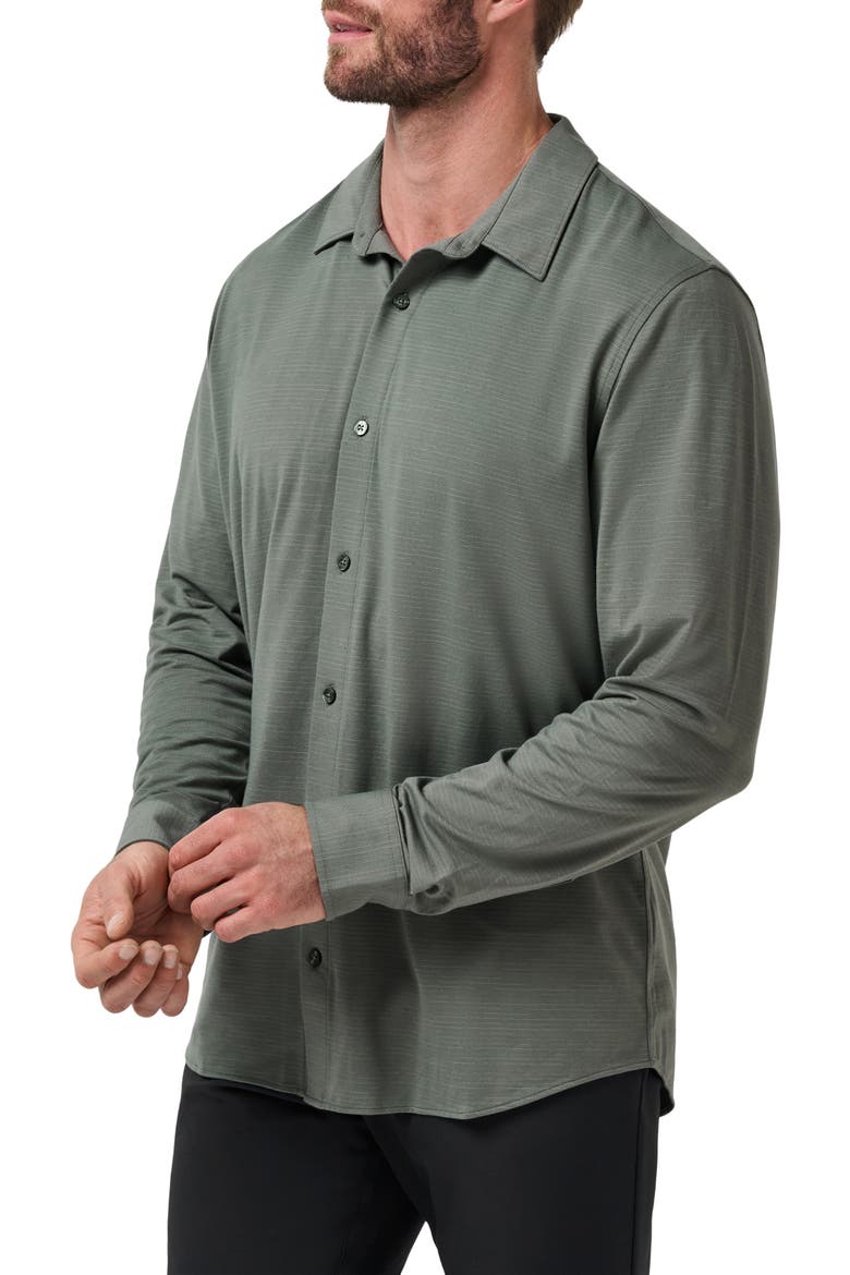 The Heather Knit Button-Up Shirt, Alternate, color, DARK OLIVE