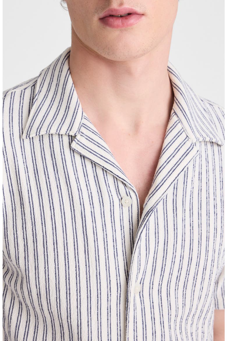 The Camp Shirt in Seaport Terry, Alternate, color, STRIPE PETROL NAVY