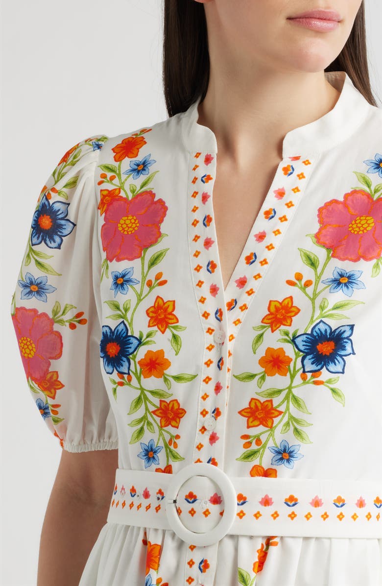 Eliza J Floral Print Poplin Dress, Alternate, color, Ivory Mult