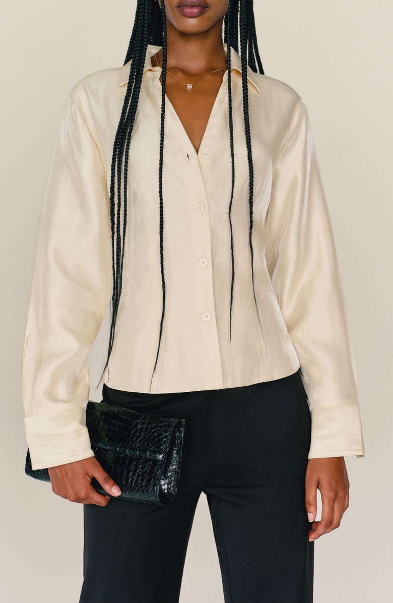 Reformation x Camille Rowe Nico Button-Up Shirt, Main, color, 