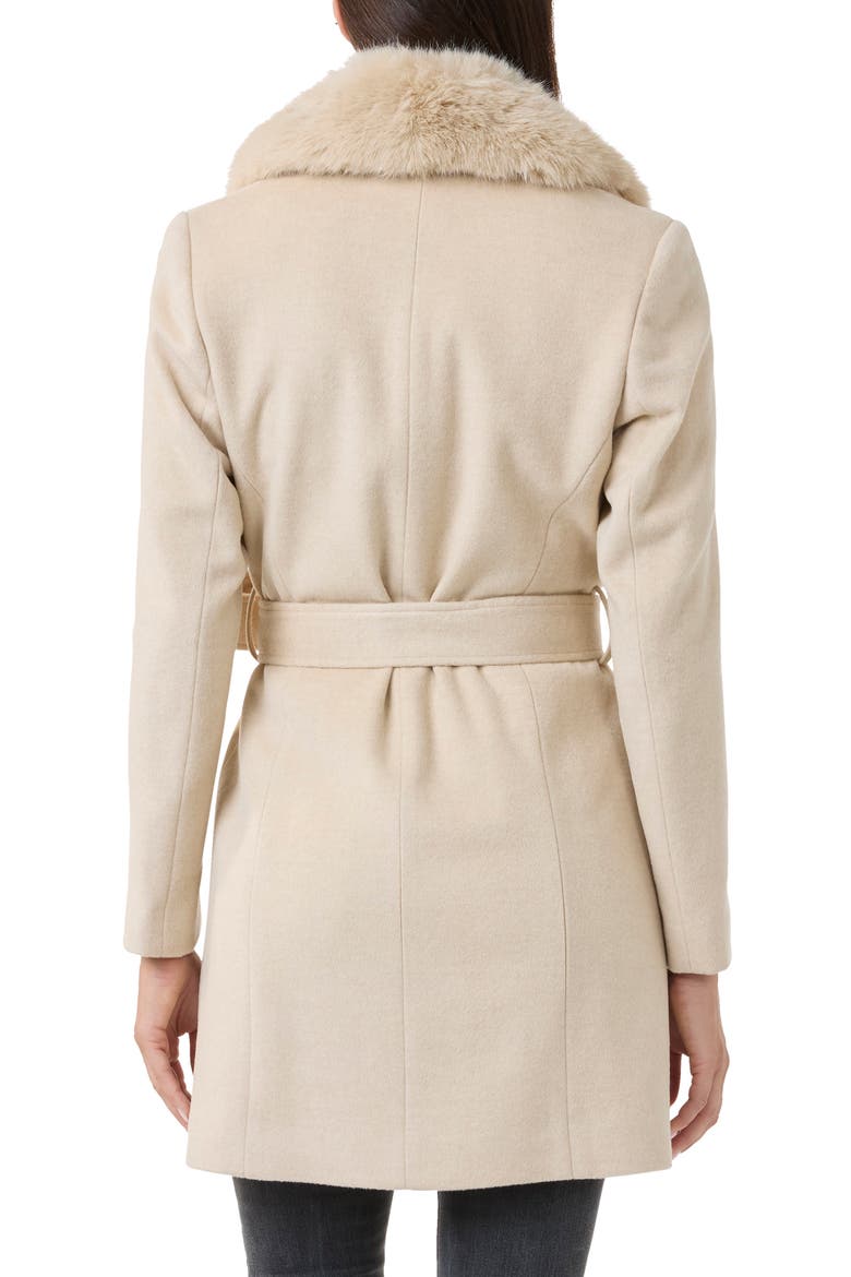 Wool & Cashmere Blend Short Belted Wrap Coat with Faux Fur Trim, Alternate, color, OATMEAL