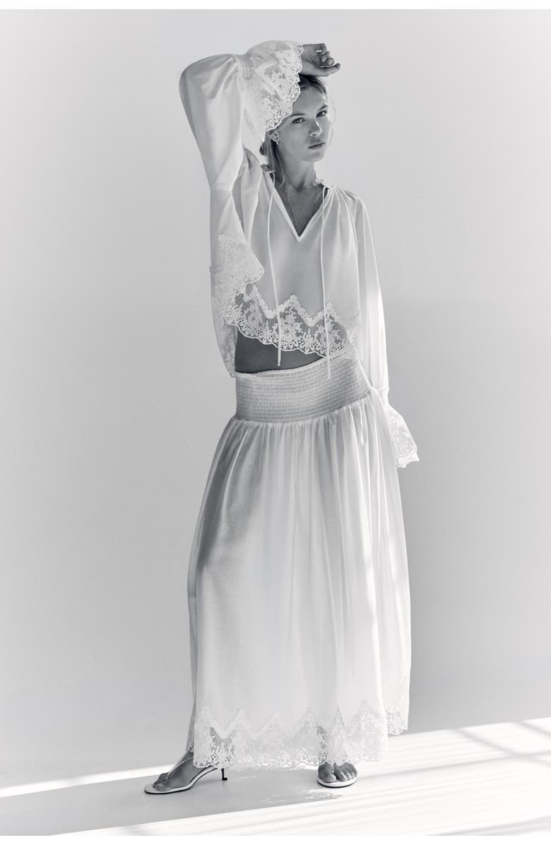H&M Lace-trimmed Smocked Skirt, Alternate, color, White