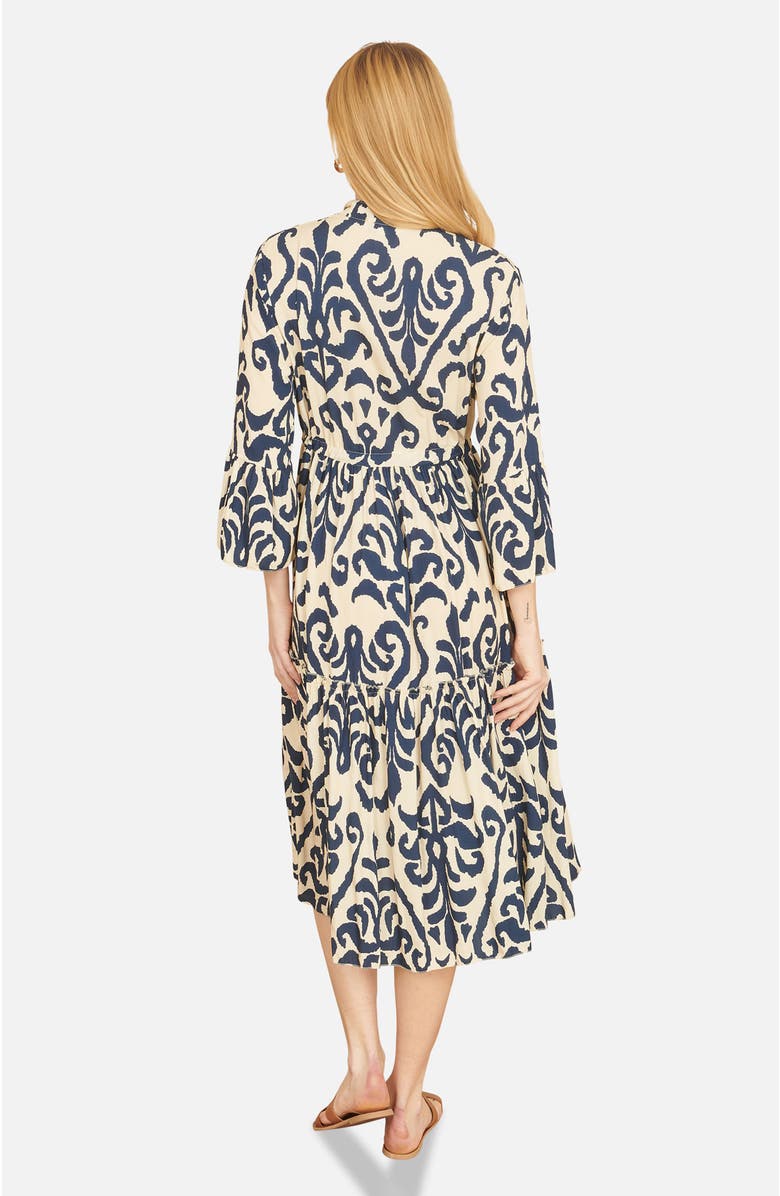 Yumi 3/4 Sleeve Block Print Kaftan Dress, Alternate, color, Ivory