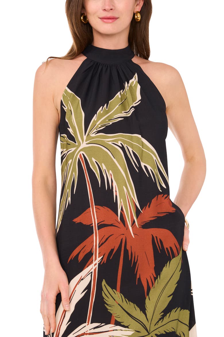 Tropical Print Halter Dress, Alternate, color, RICH BLACK