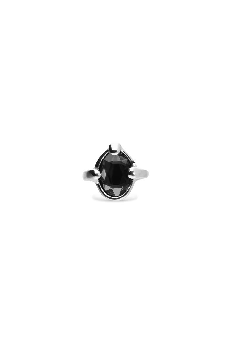 Sterling Silver Plated Ring with Black Faceted Crystal, Main, color, Silver