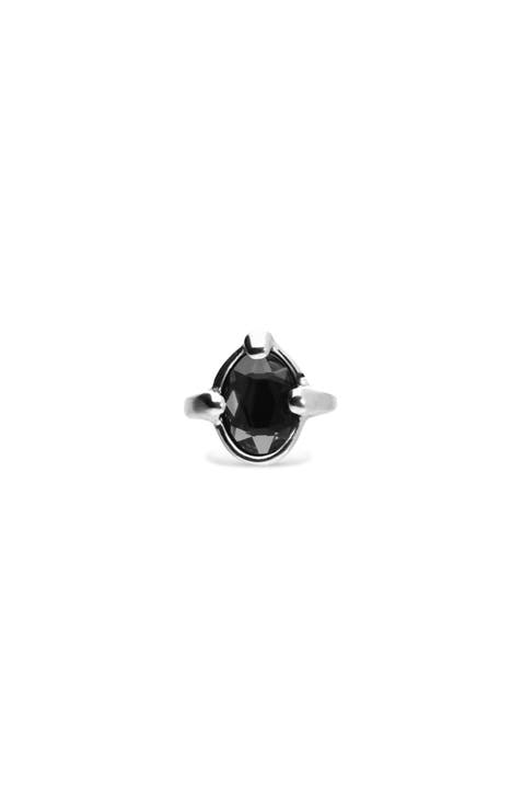 Sterling Silver Plated Ring with Black Faceted Crystal