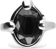 UNODE50 Sterling Silver Plated Ring with Black Faceted Crystal