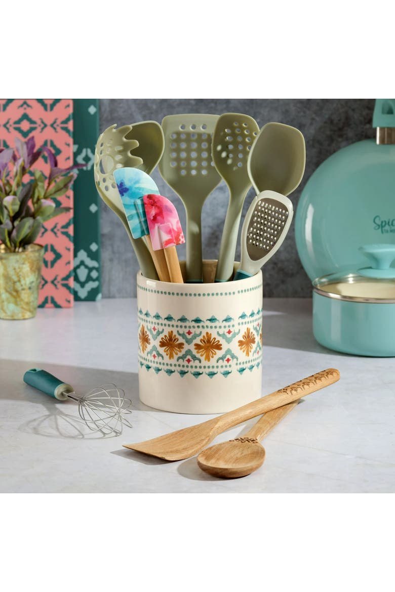 12 Piece Ceramic Crock and Kitchen Tool Set, Alternate, color, Off-White and Multi