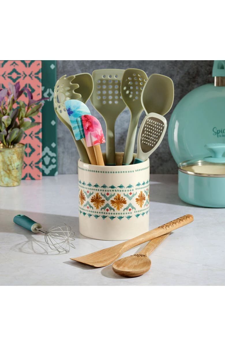 Spice By Tia Mowry 12 Piece Ceramic Crock and Kitchen Tool Set, Alternate, color, Off-White And Multi