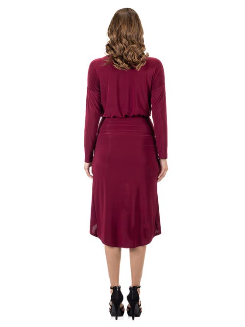 24seven Comfort Apparel Long Sleeve Dressy Tulip Skirt Knee Length Dress In Burgundy