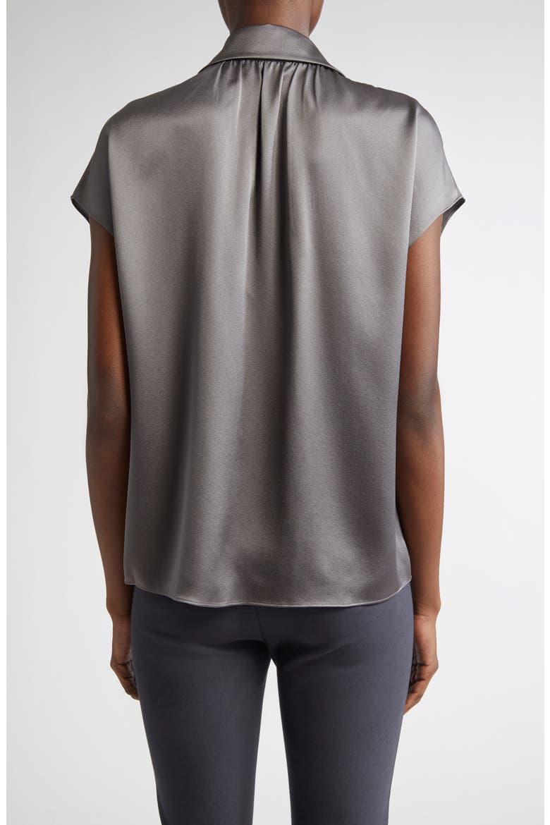 Cap Sleeve Gathered Back Short Sleeve Silk Button-Up Shirt, Alternate, color, WOLF
