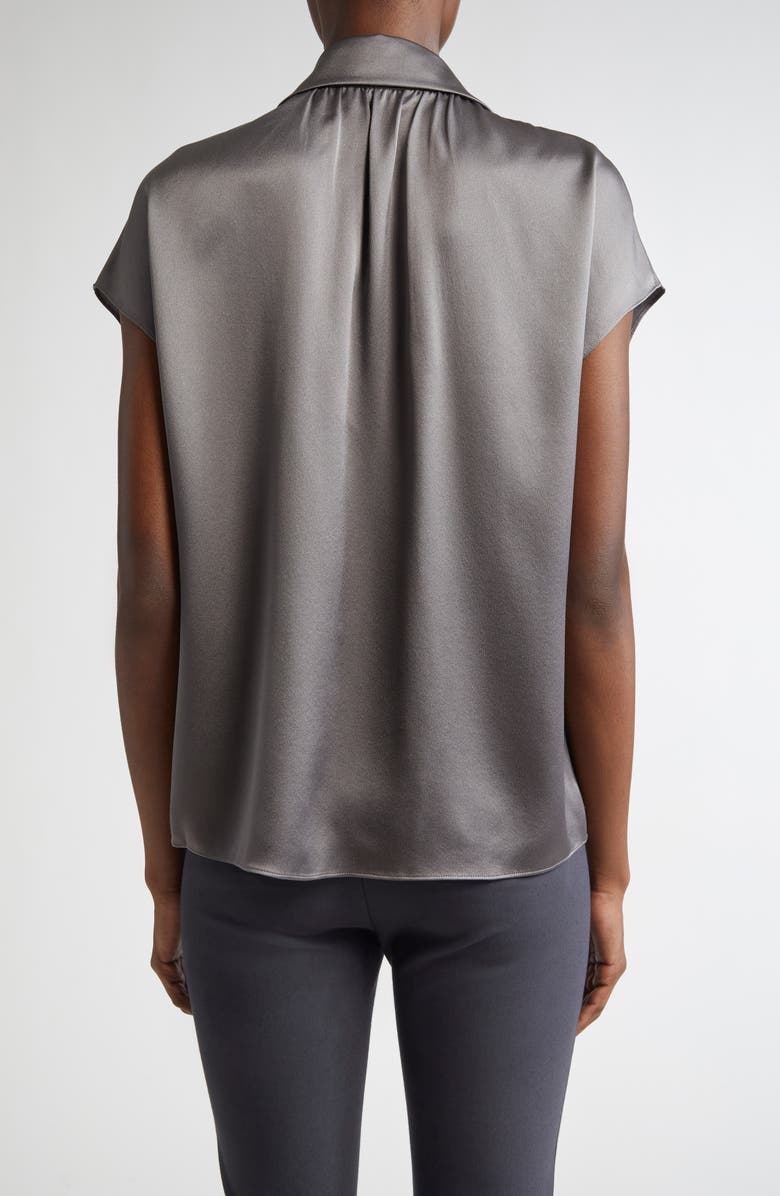 Vince Cap Sleeve Gathered Back Short Sleeve Silk Button-Up Shirt, Alternate, color, Wolf