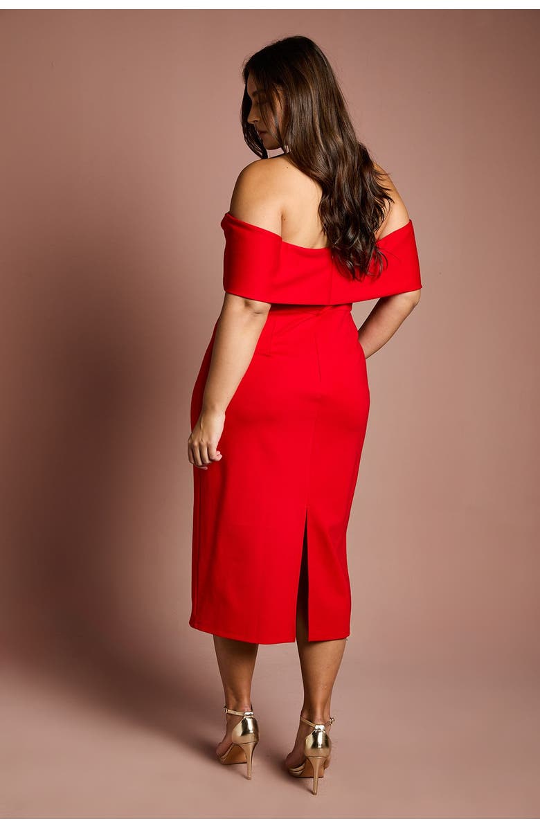 Coast Plus Bardot Ponte Midi Dress, Alternate, color, Red