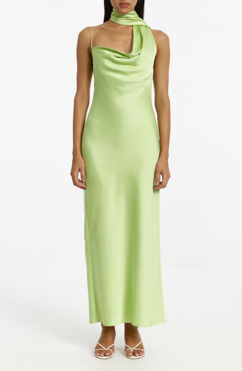 Luka One-Shoulder Scarf Detail Satin Gown