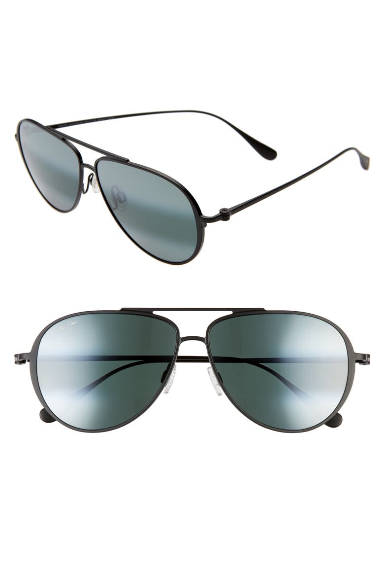 Shallows PolarizedPlus®2 59mm Aviator Sunglasses, Main, color, MATTE BLACK