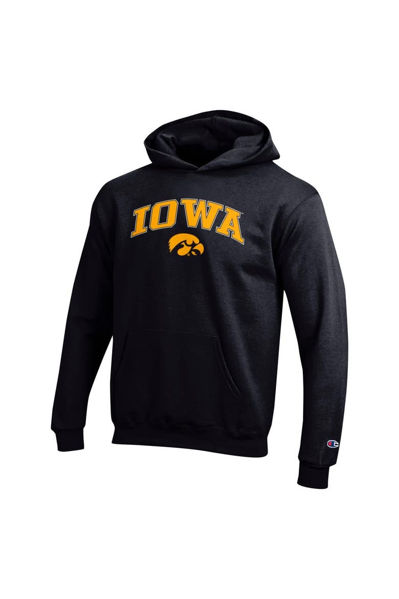 Youth Champion Black Iowa Hawkeyes Campus Pullover Hoodie, Alternate, color, Black