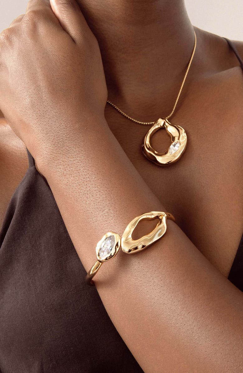 Ettika Molten Marquise Crystal Hinge Cuff Bracelet, Alternate, color, Gold